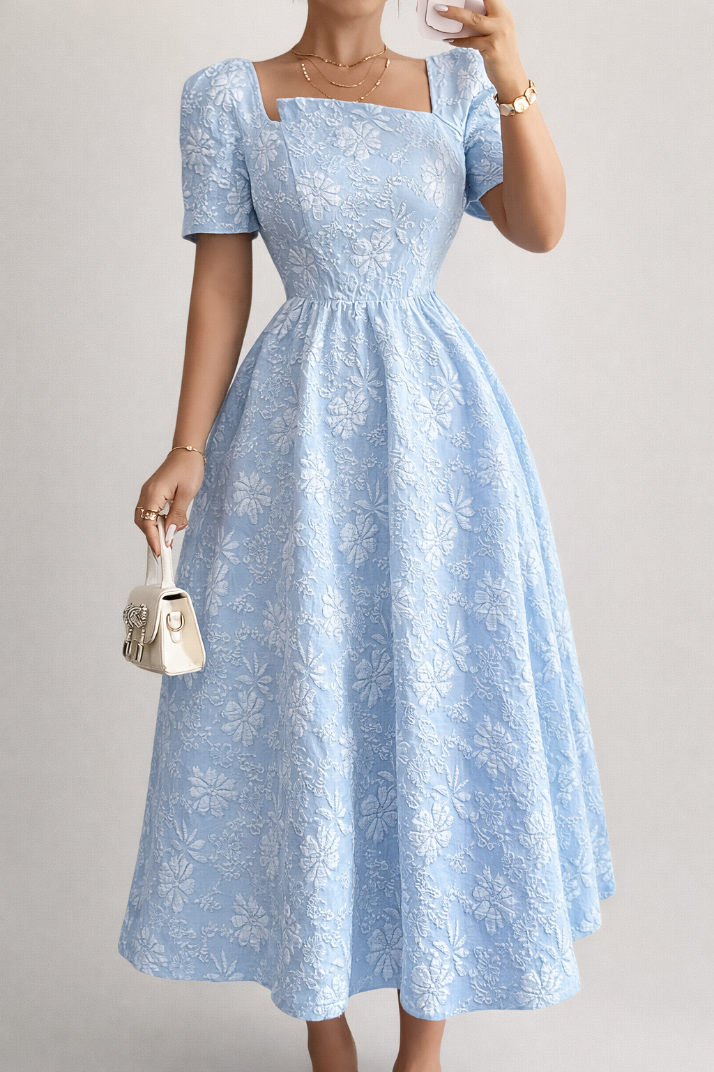 Women’s Light Blue Textured Midi Dress