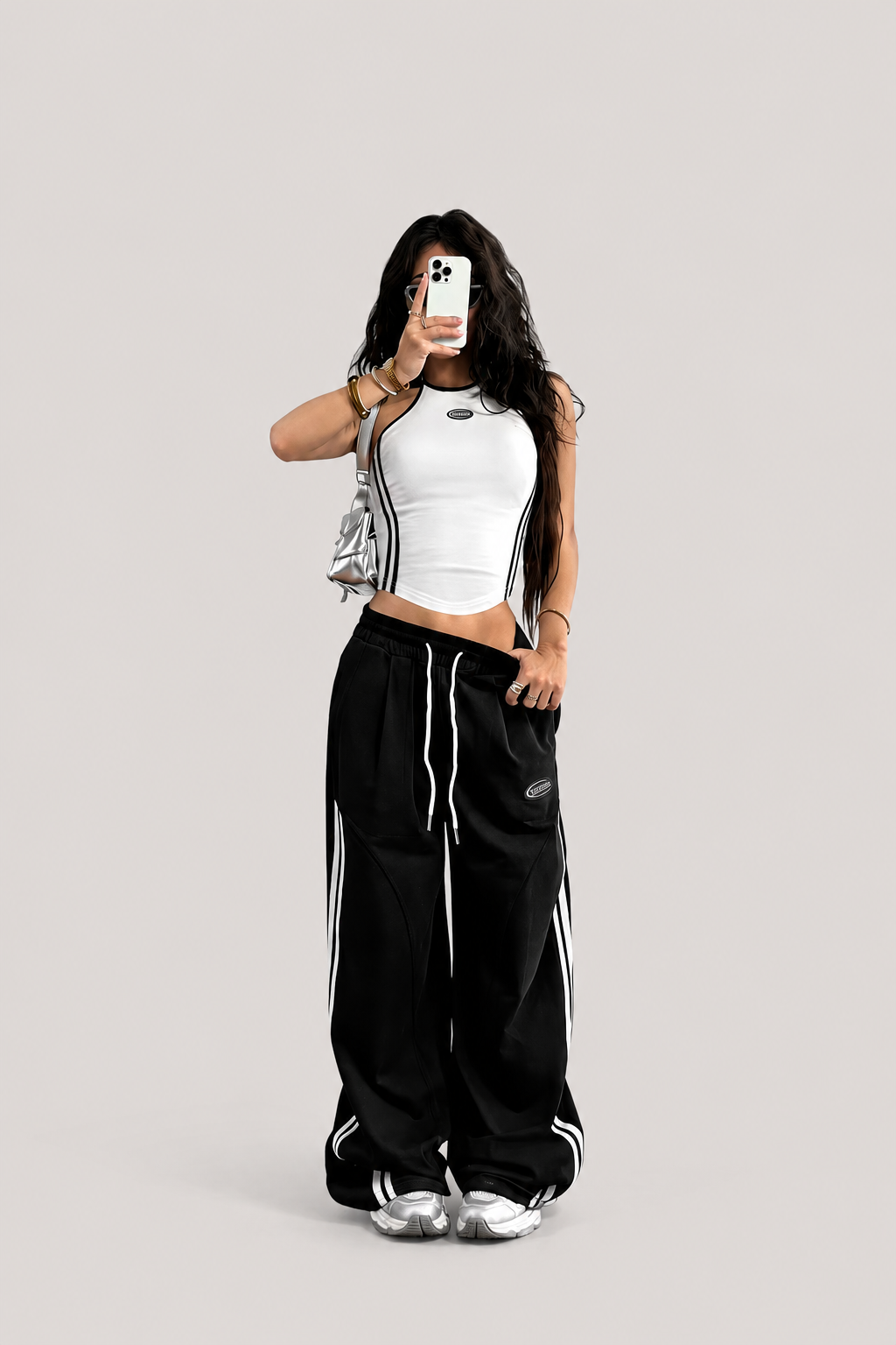 Contrast Trim Crop Top and Wide Leg Pants Set