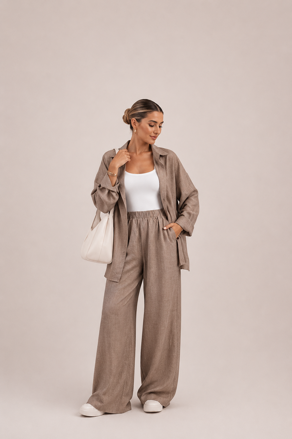 Relaxed Button Shirt and Wide Leg Pants Set