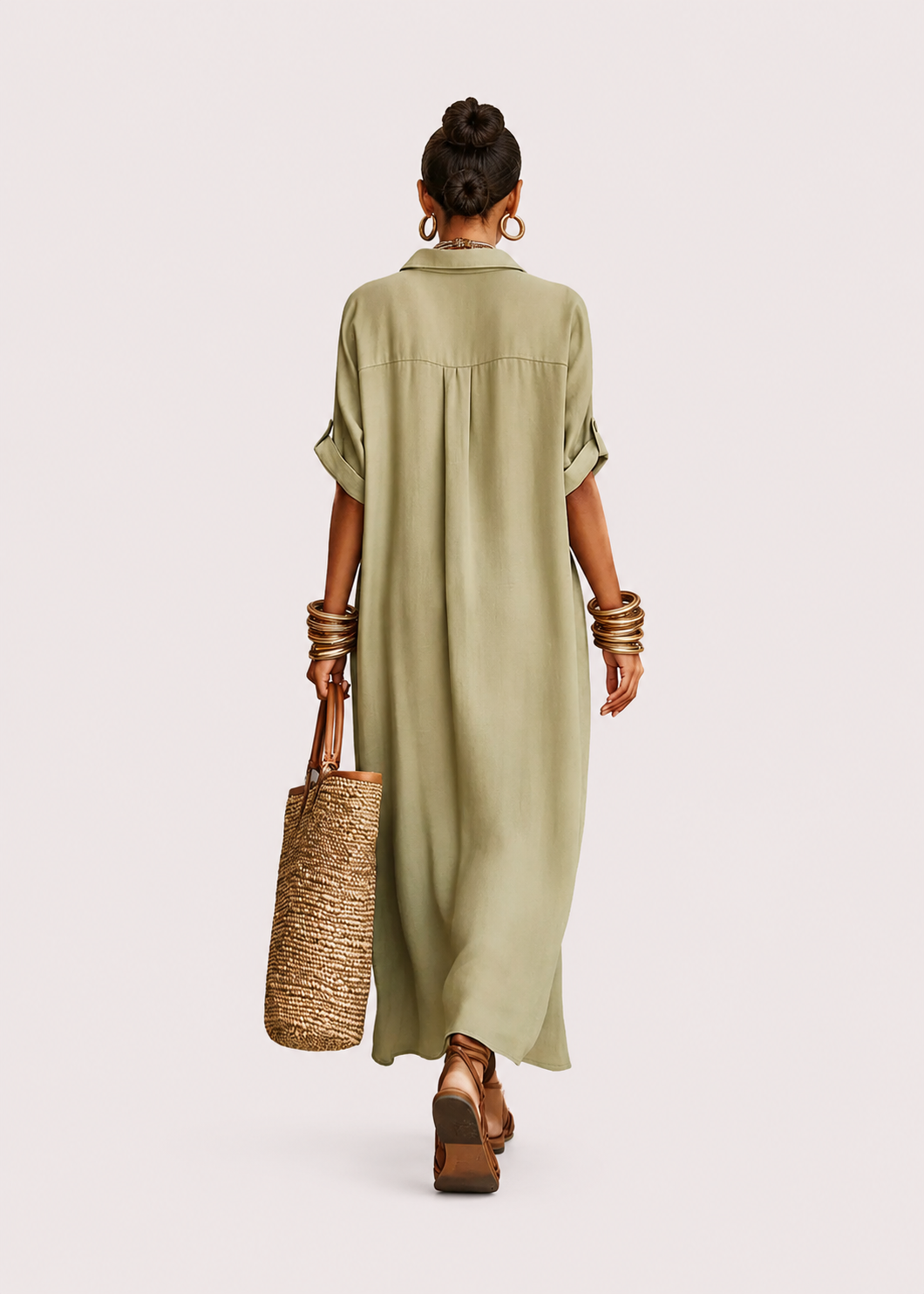 Women's Button-Down Short Sleeve Shirt Maxi Dress