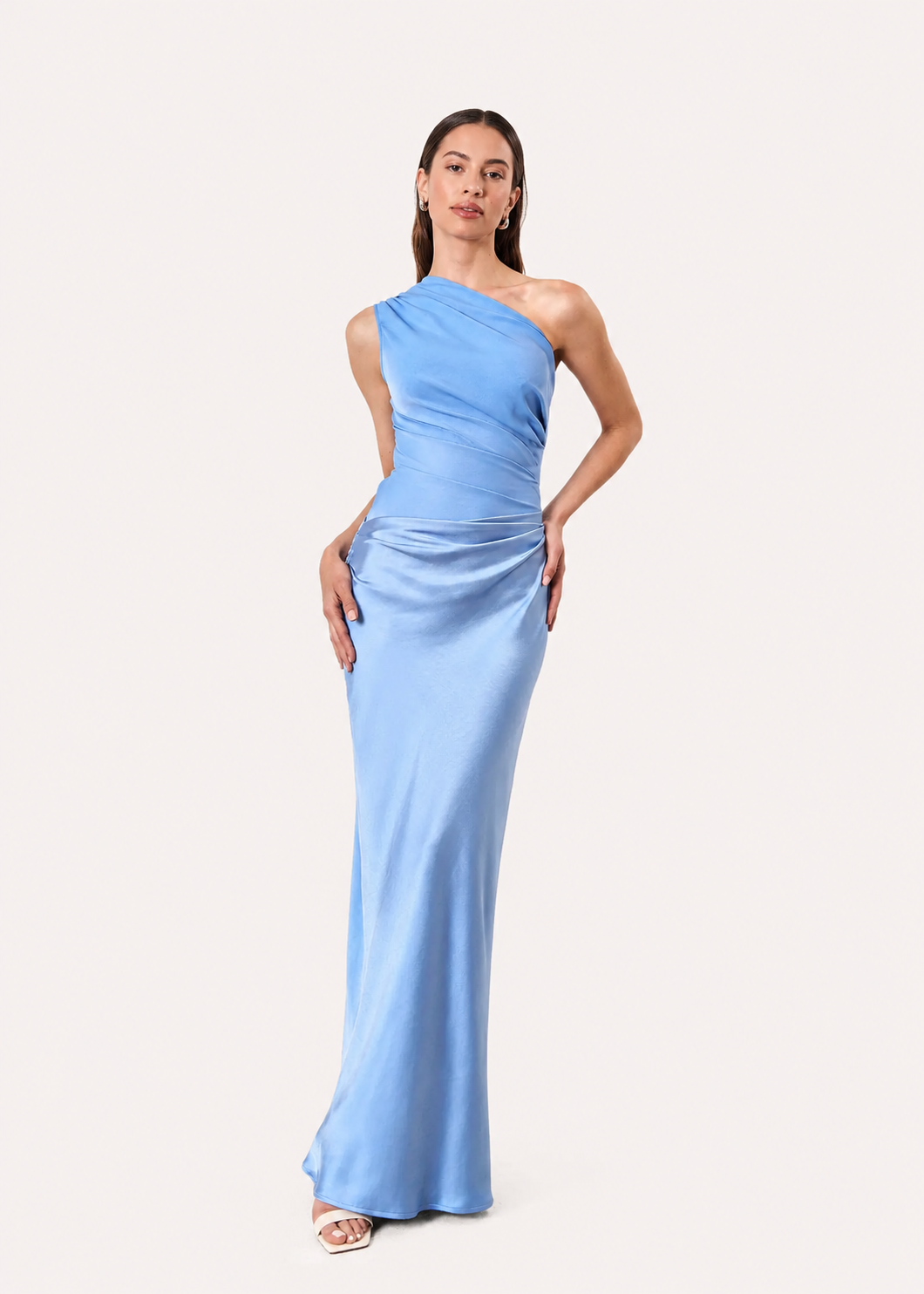 Women's One Shoulder Pleated Maxi Dress