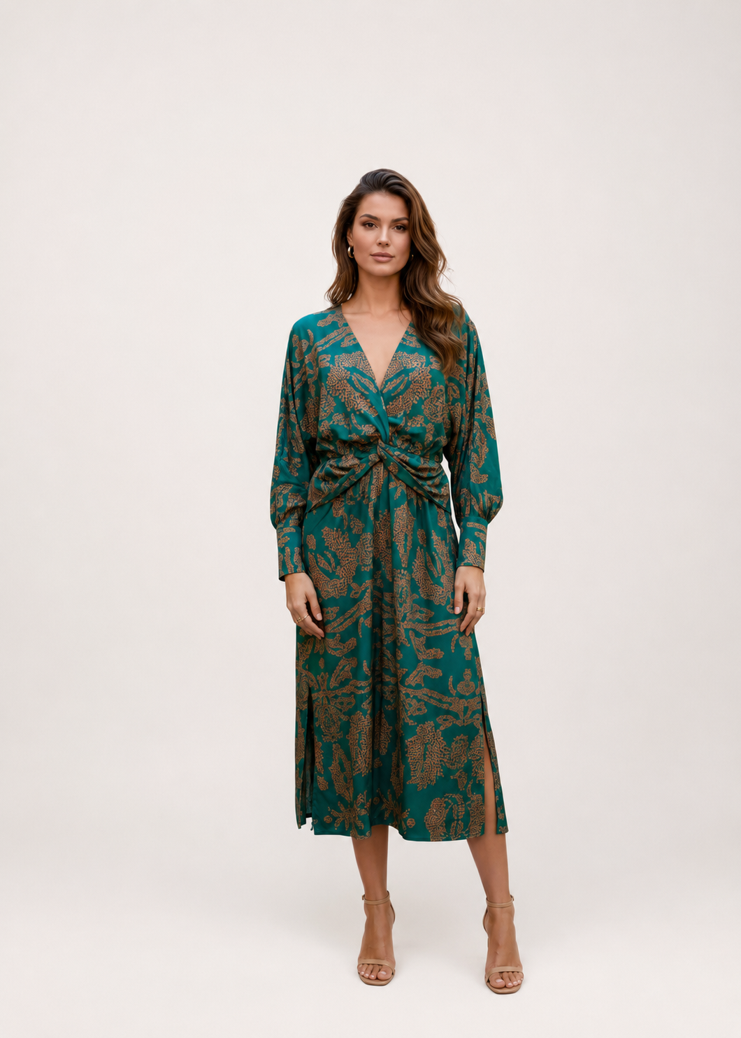 Women’s Printed Tie Front Midi Dress