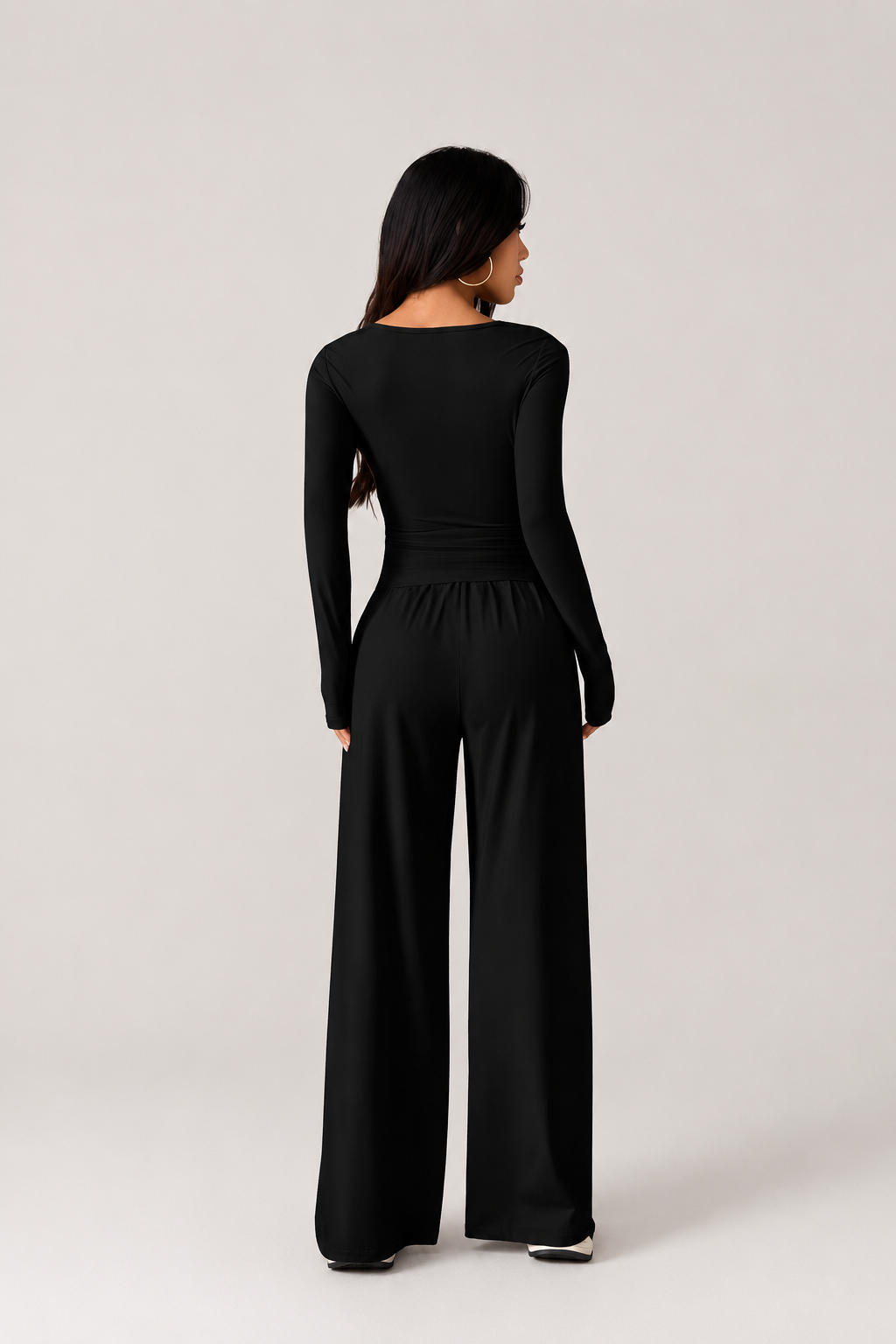 Long Sleeve Asymmetric Top and Wide Leg Pants Set