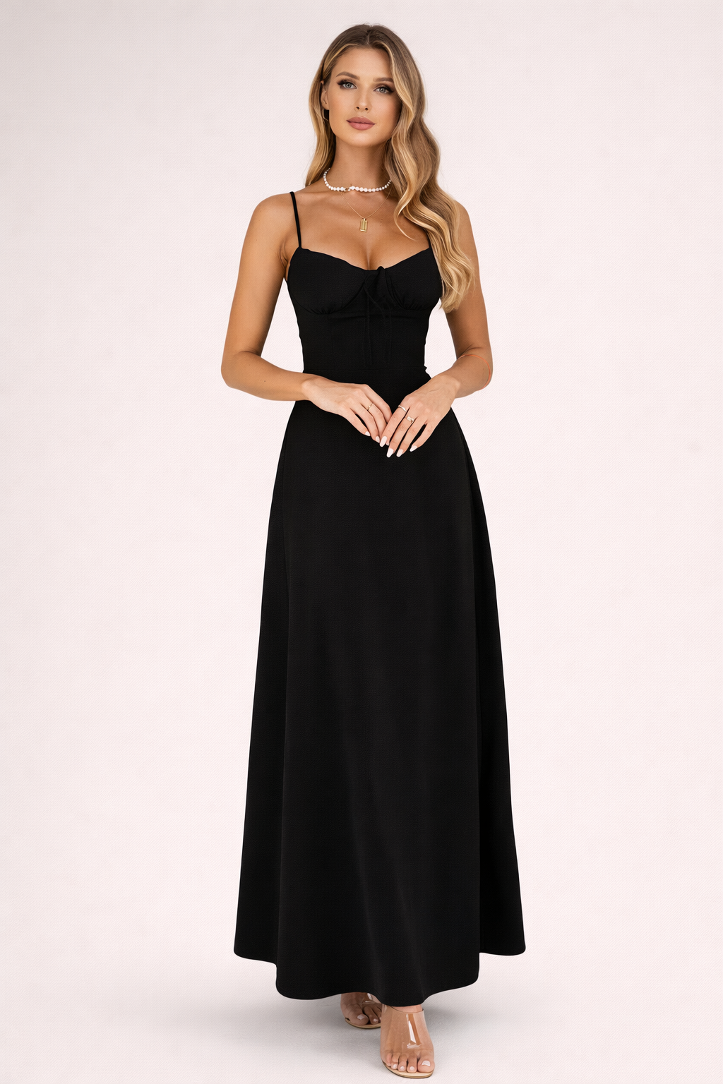 Women’s Black Backless Tie-Waist Maxi Dress