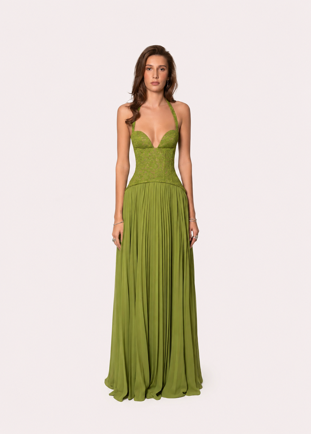 Women's Halter Corset Pleated Maxi Dress