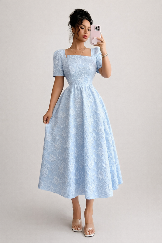 Women’s Light Blue Textured Midi Dress
