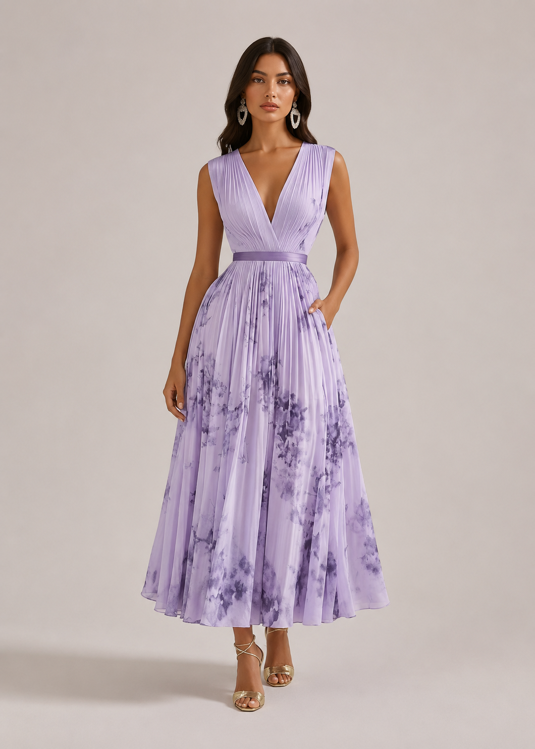 Women’s Floral Pleated Maxi Dress