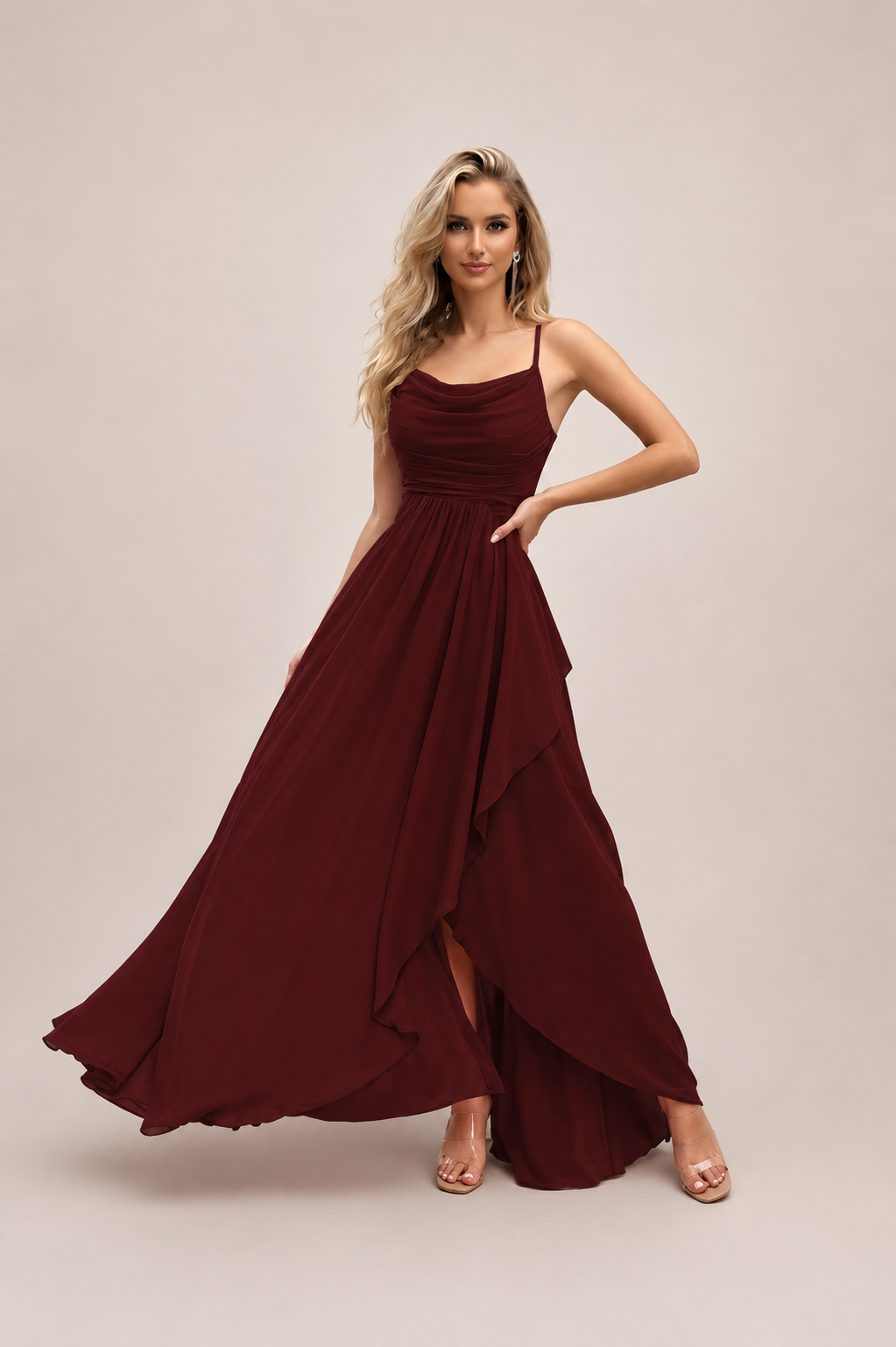 Women’s Cowl Neck A-Line Maxi Dress