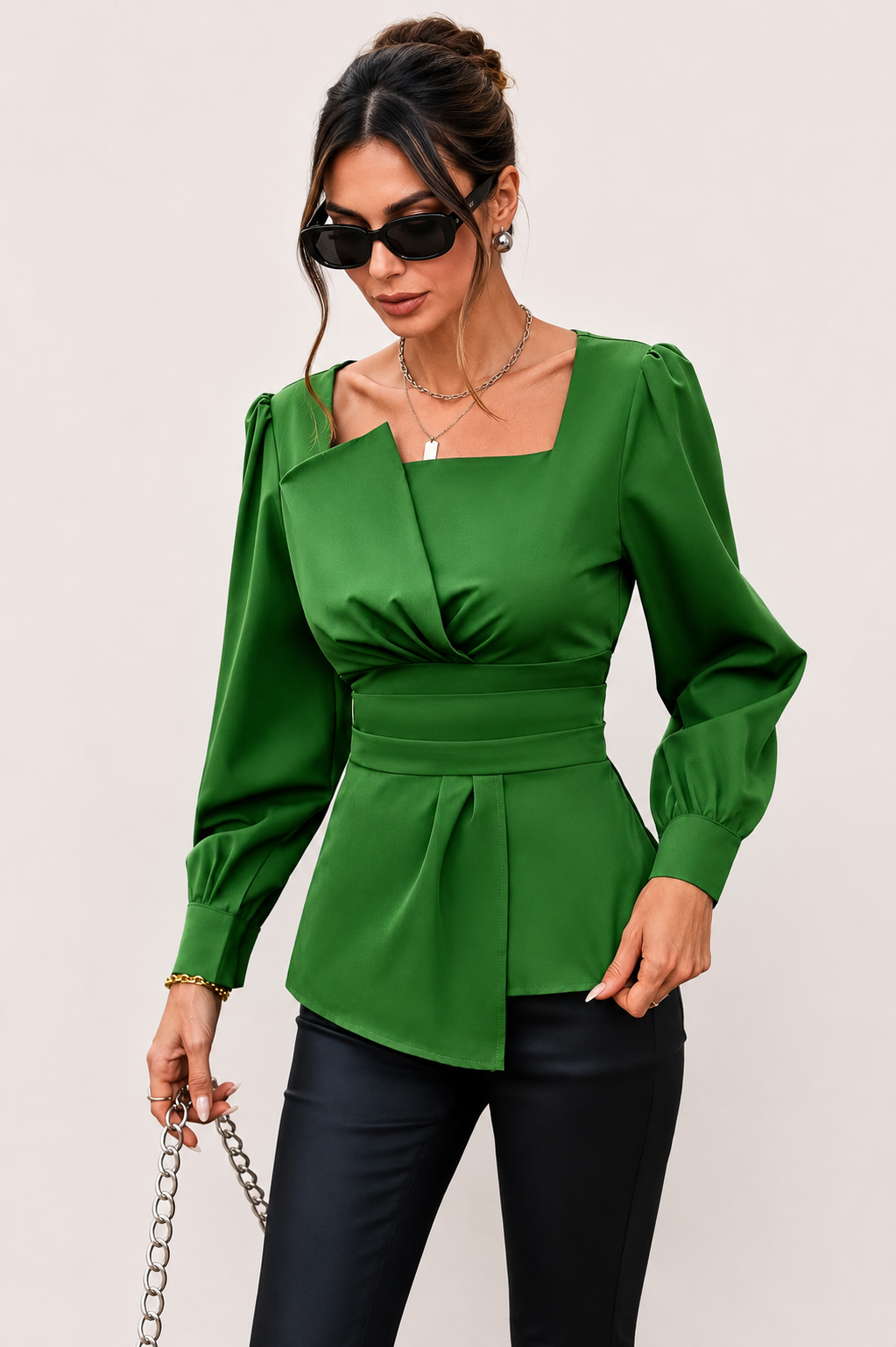 Women’s Square Neck Asymmetrical Hem Blouse