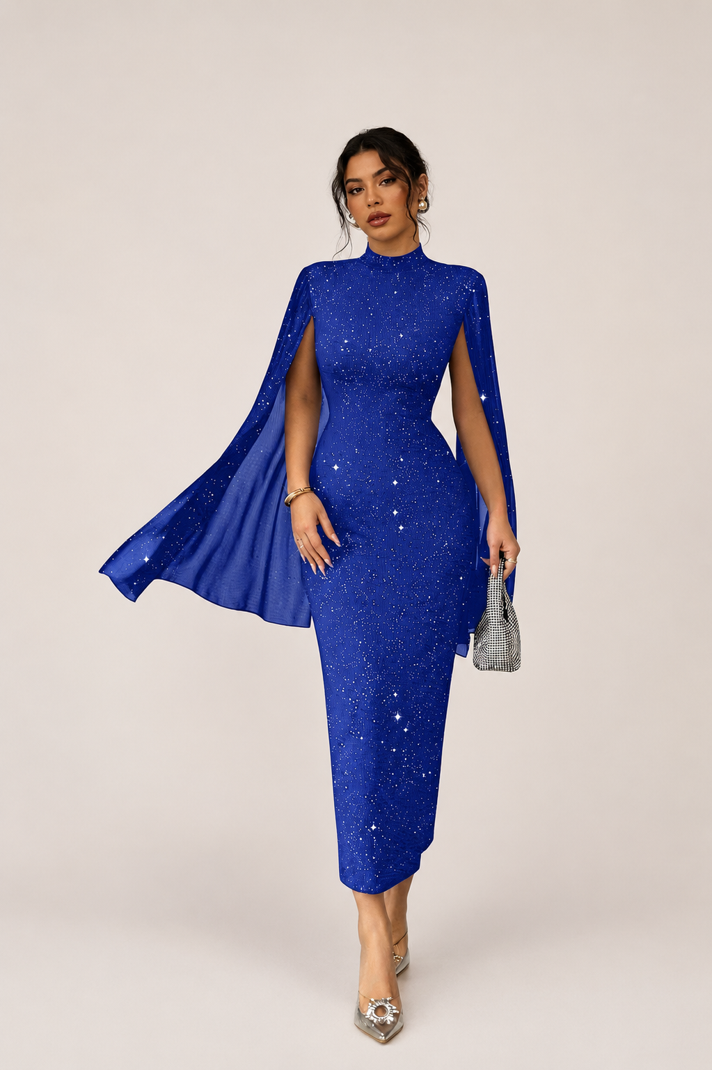 Women’s Glitter Stand Collar Midi Dress
