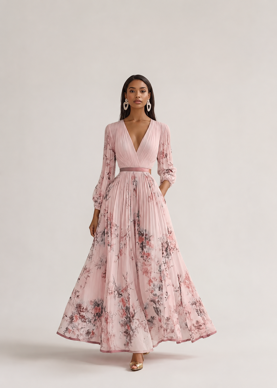 Women’s Floral Pleated Maxi Dress