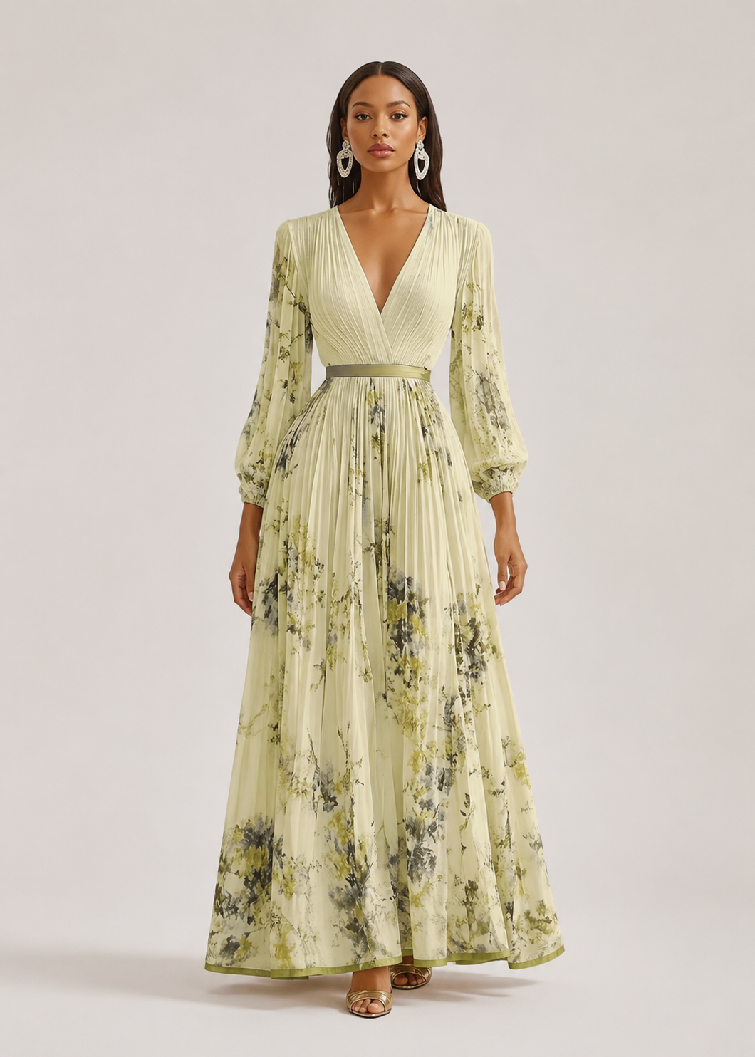 Women’s Floral Pleated Maxi Dress