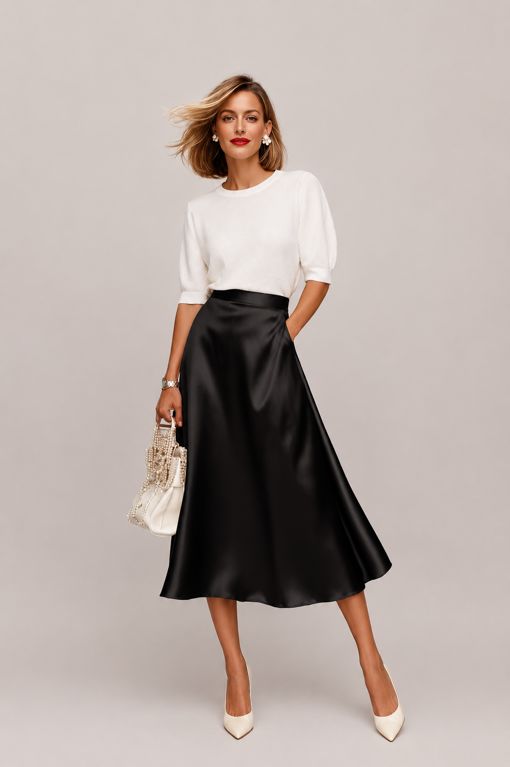 Women’s Satin Style A-Line Midi Skirt