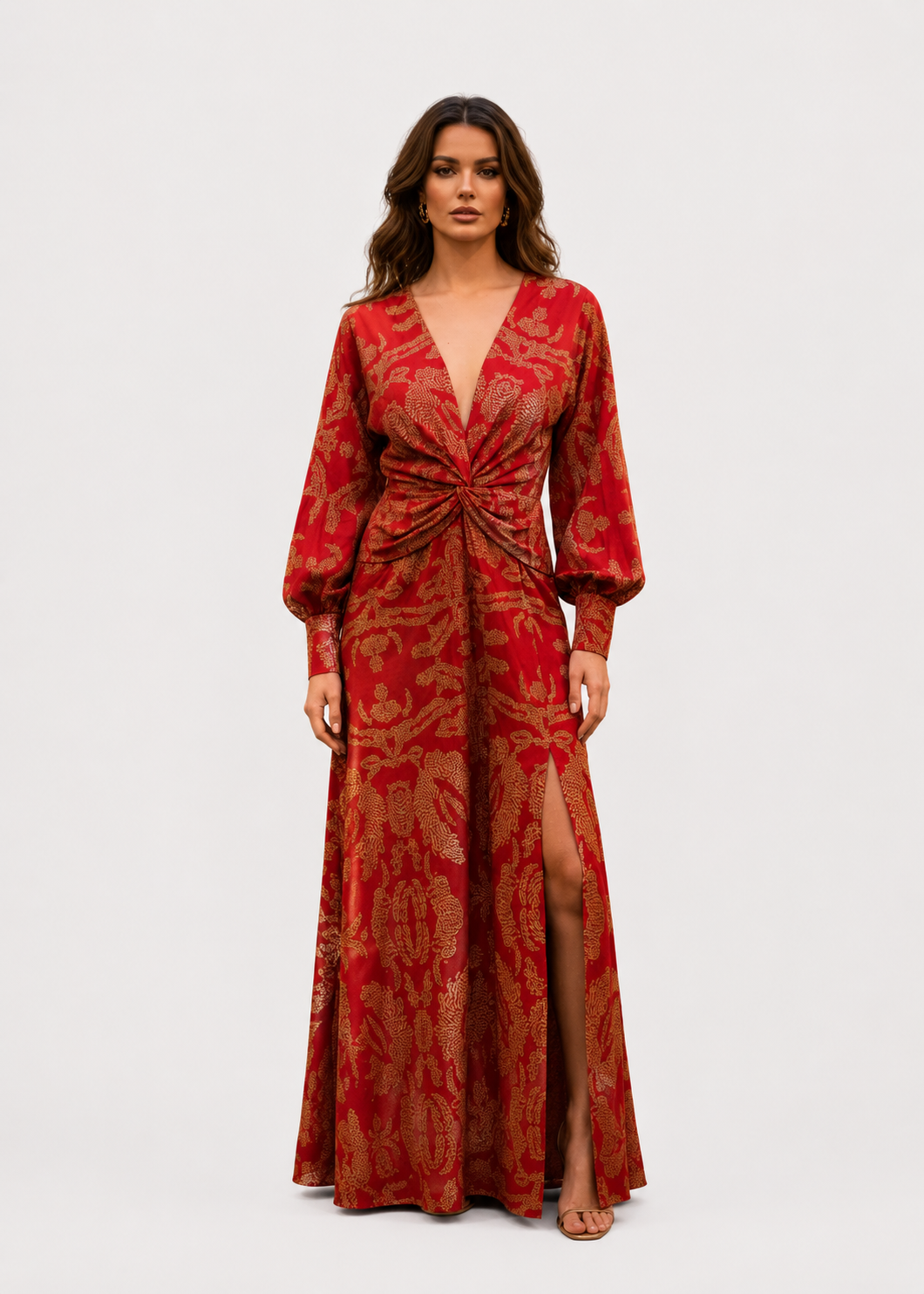 Women’s Printed Tie Front Midi Dress