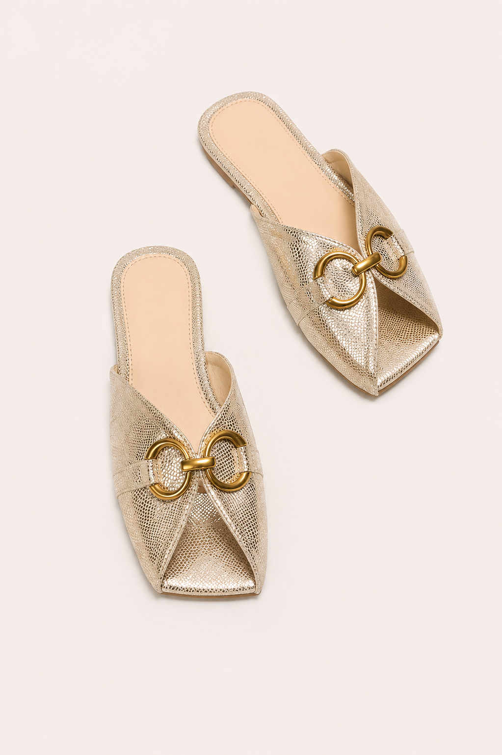 Women’s Metallic Pointed Toe Slide Mules with Ring Detail