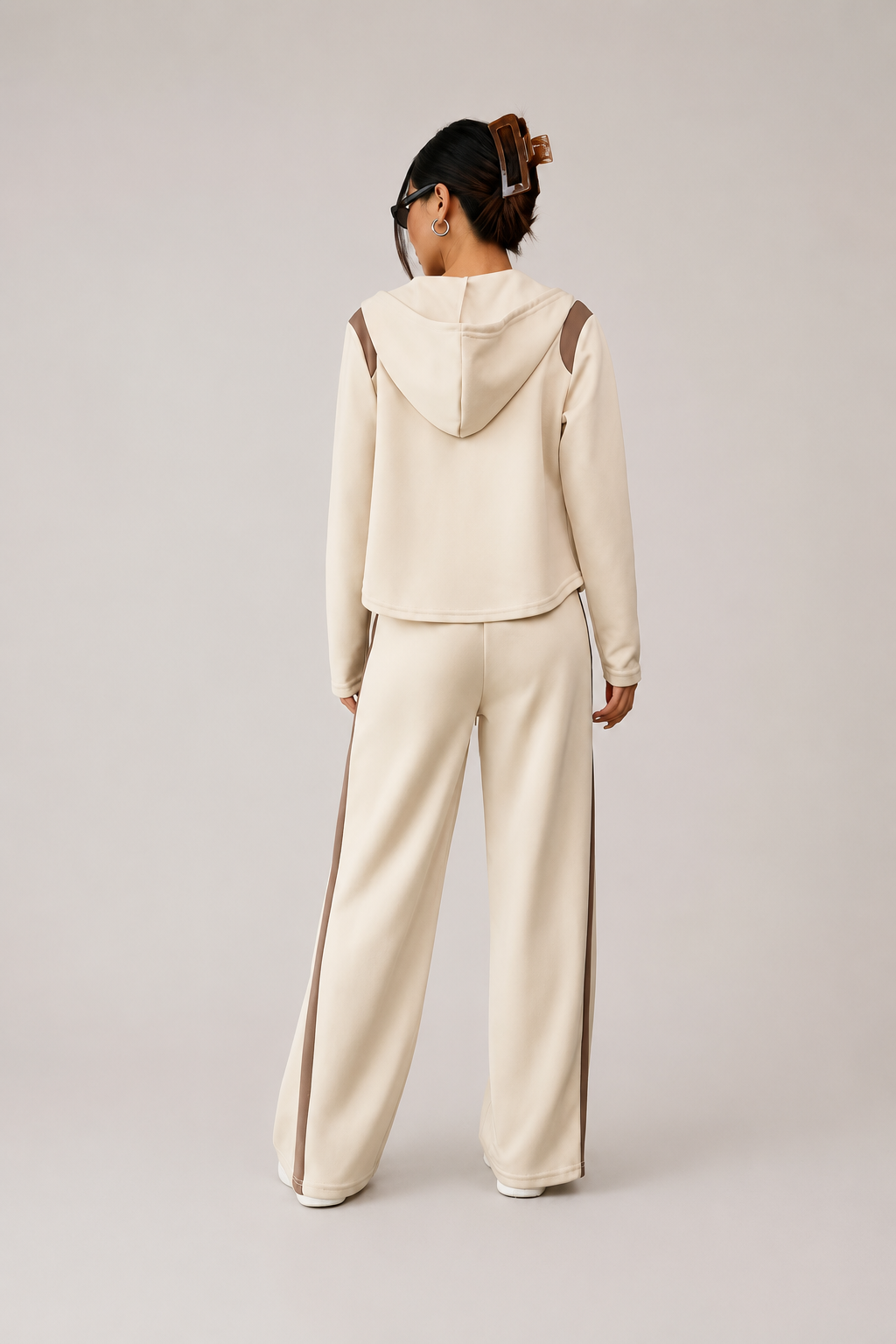 Contrast Stripe Hooded Top and Straight Leg Pants Set