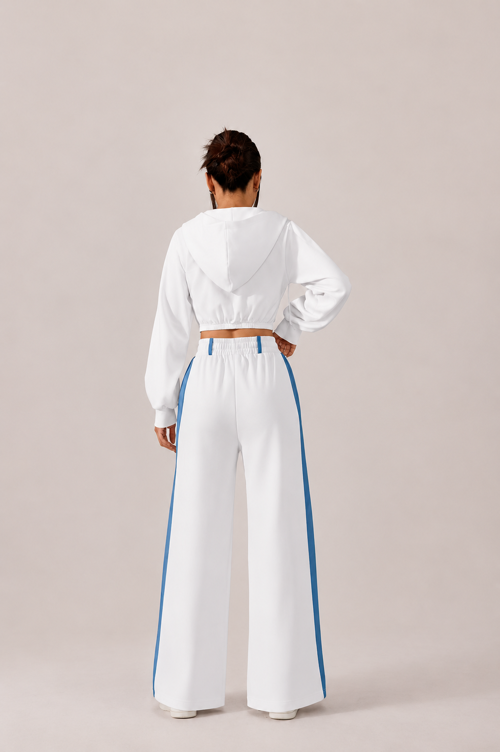 Contrast Zip Hoodie and Wide Leg Pants Set