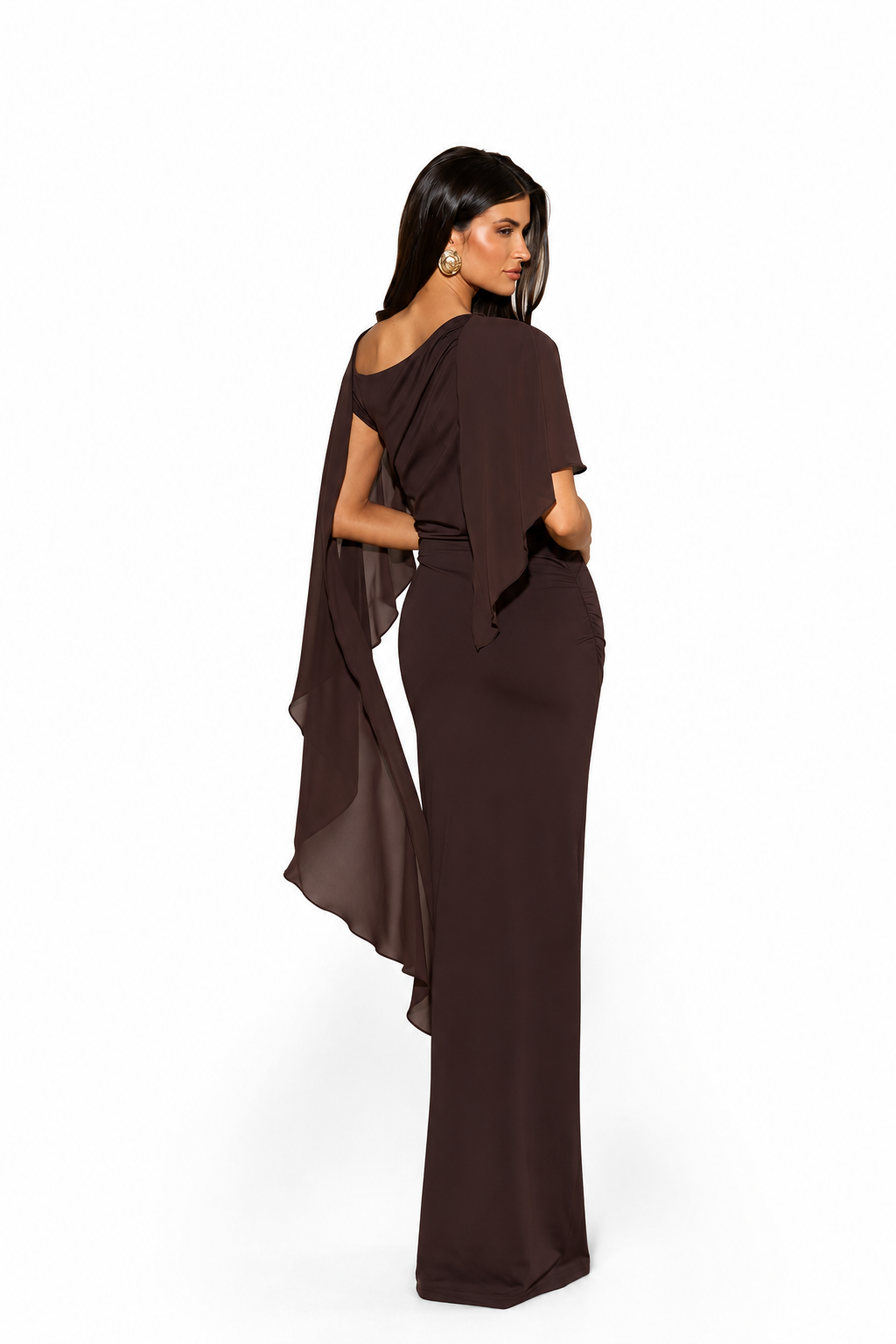 Draped Cape Sleeve Maxi Dress