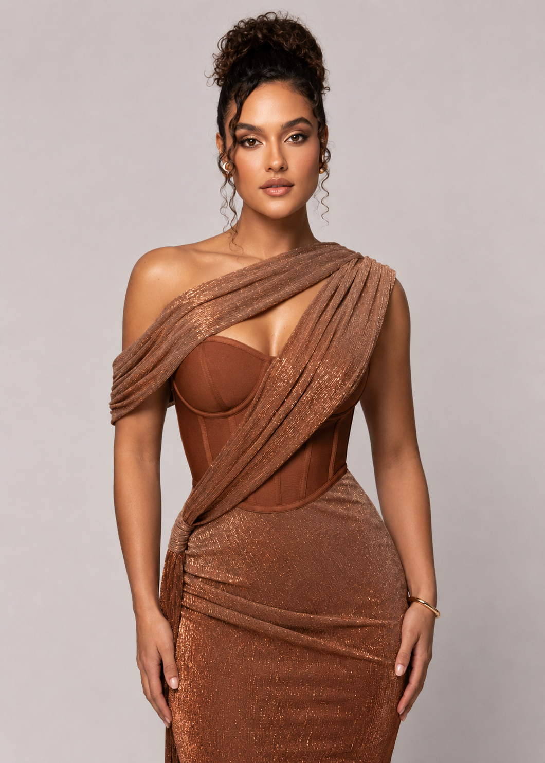 Women’s One Shoulder Draped Maxi Evening Dress