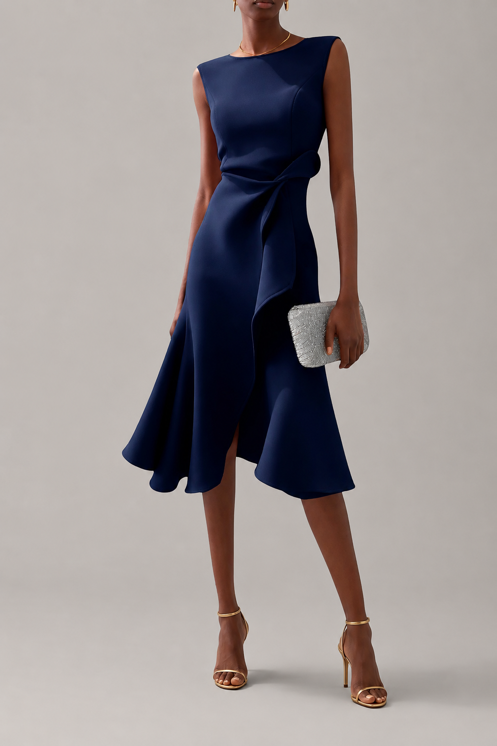 Women’s Draped Asymmetric Midi Dress