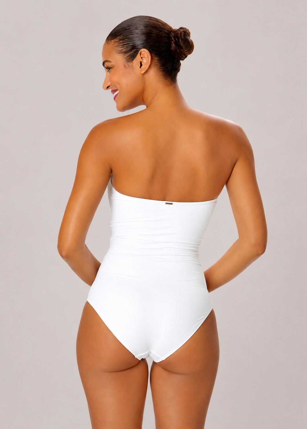 Women’s Twist Front Shirred Strapless One Piece Swimsuit