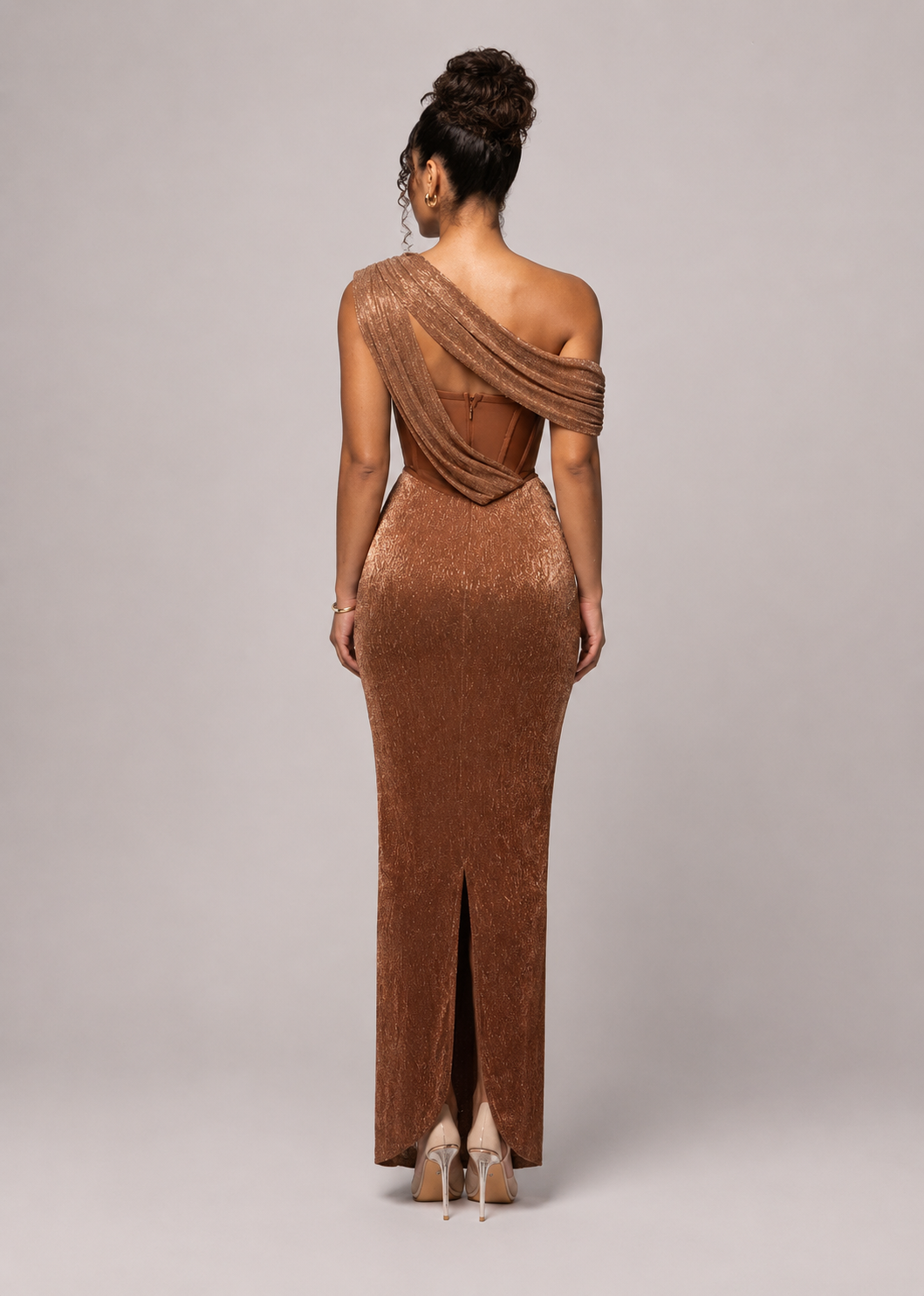 Women’s One Shoulder Draped Maxi Evening Dress