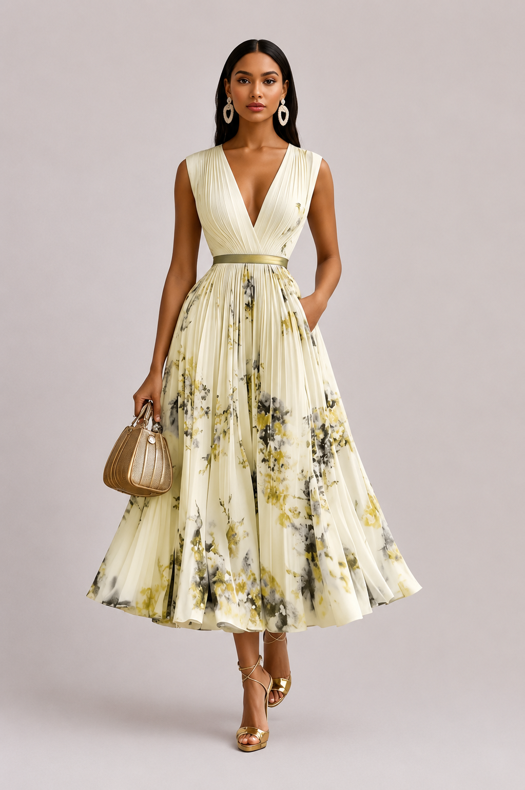 Women’s Floral Pleated Midi Dress