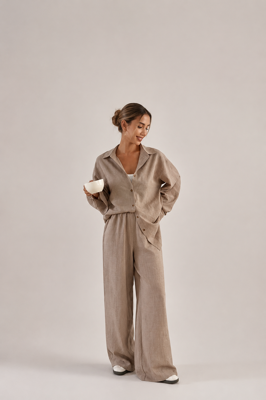 Relaxed Button Shirt and Wide Leg Pants Set