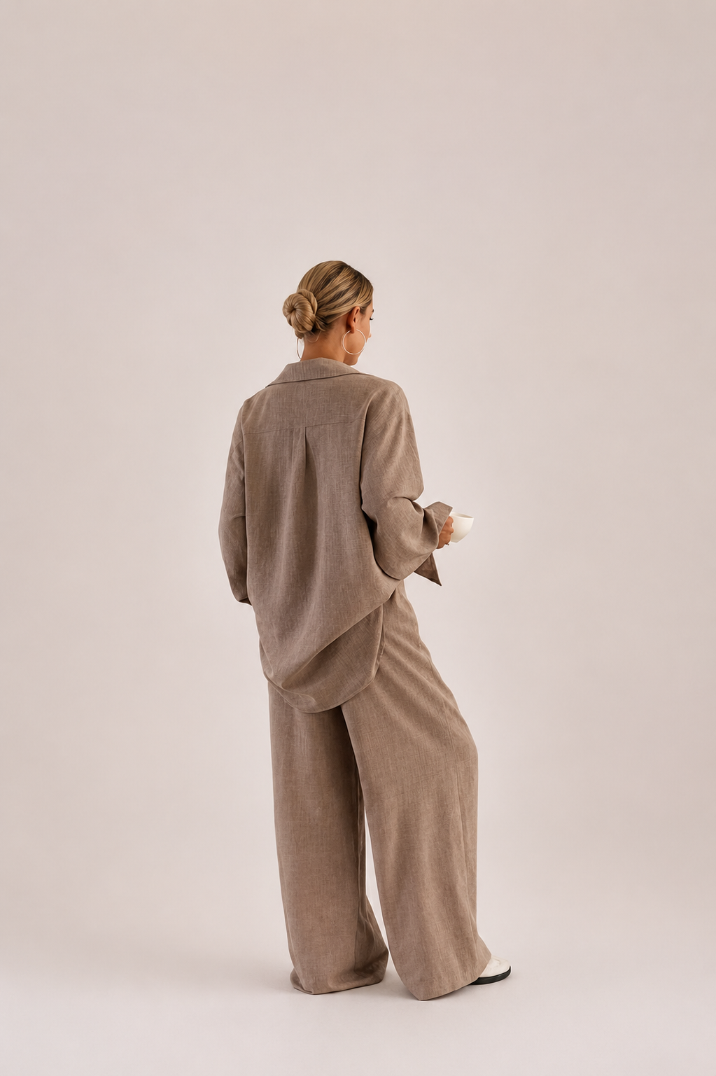 Relaxed Button Shirt and Wide Leg Pants Set