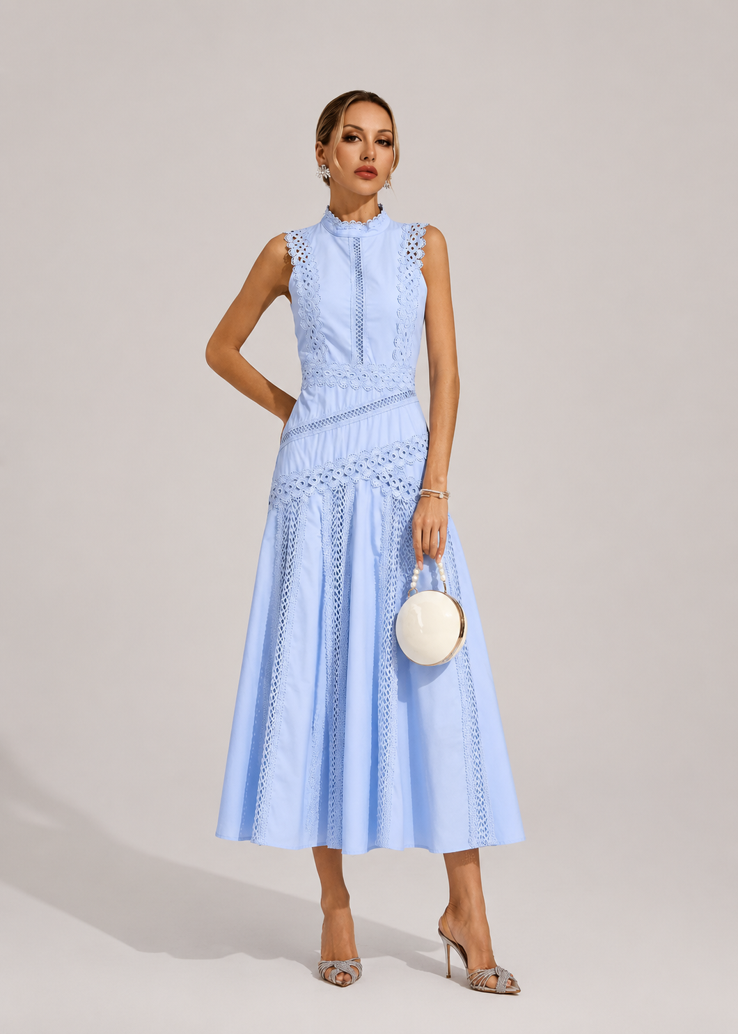 Women’s Lace Detail High Neck Midi Dress