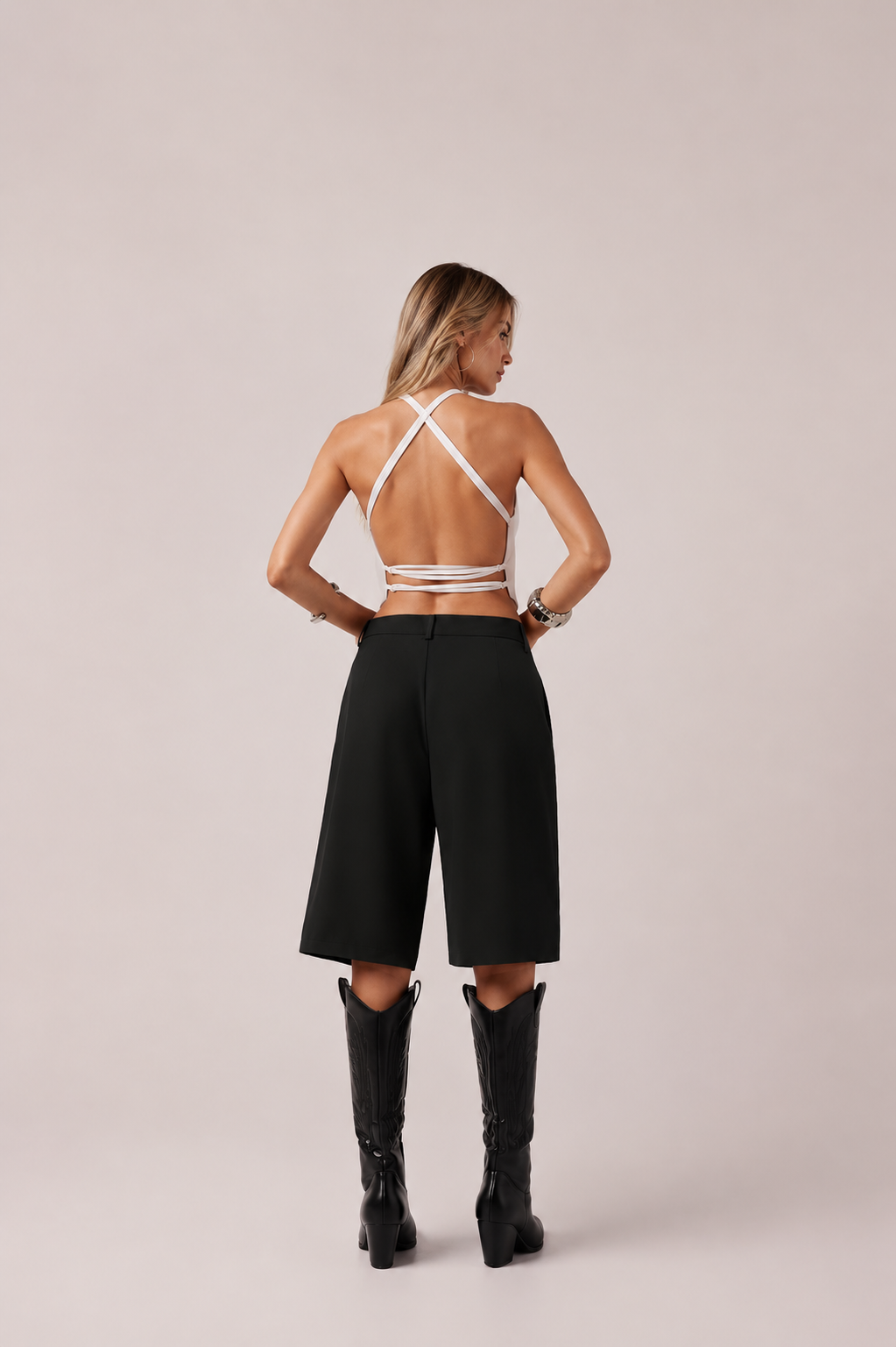 Tailored Wide Leg Bermuda Trousers