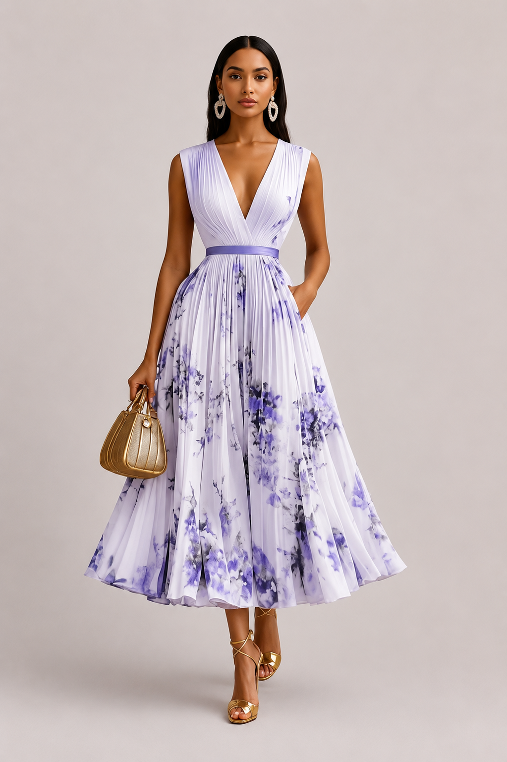Women’s Floral Pleated Midi Dress