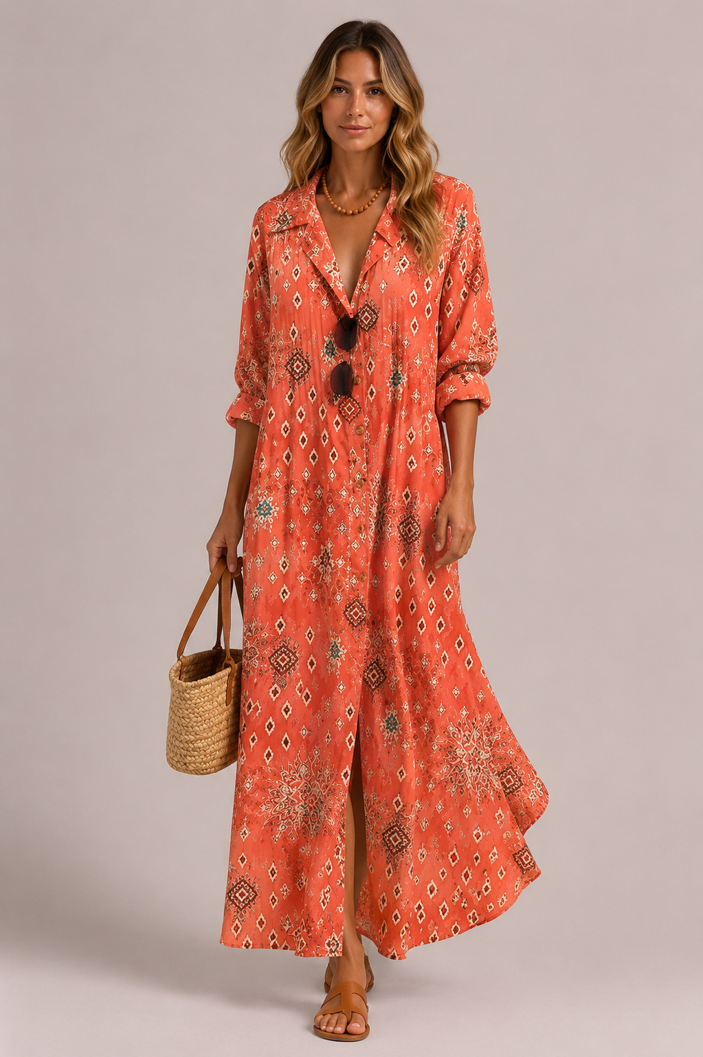 Women’s Printed Button Front Maxi Dress