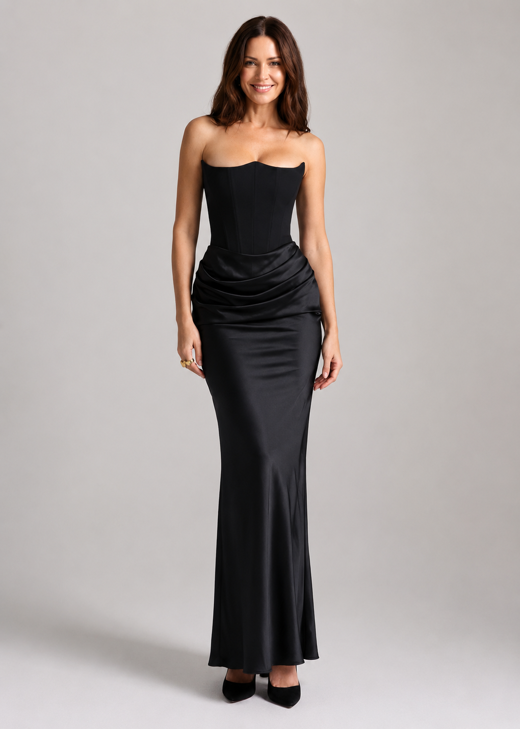 Women’s Strapless Draped Occasion Maxi Dress