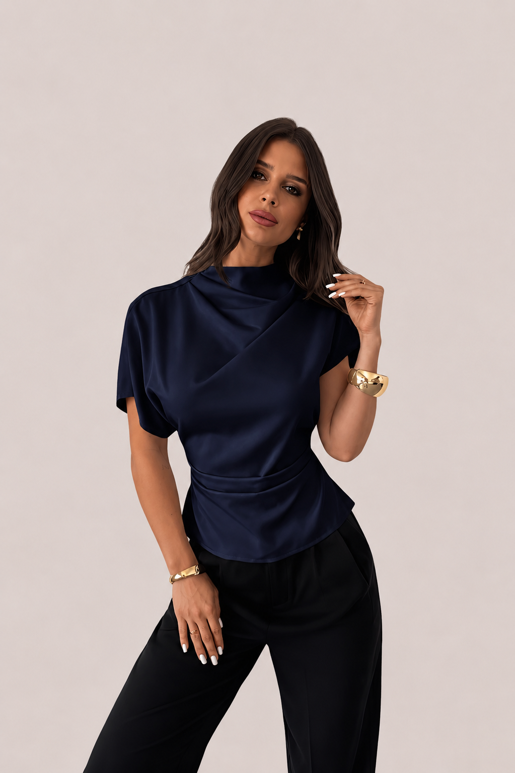 Women’s Asymmetrical Draped Short Sleeve Blouse