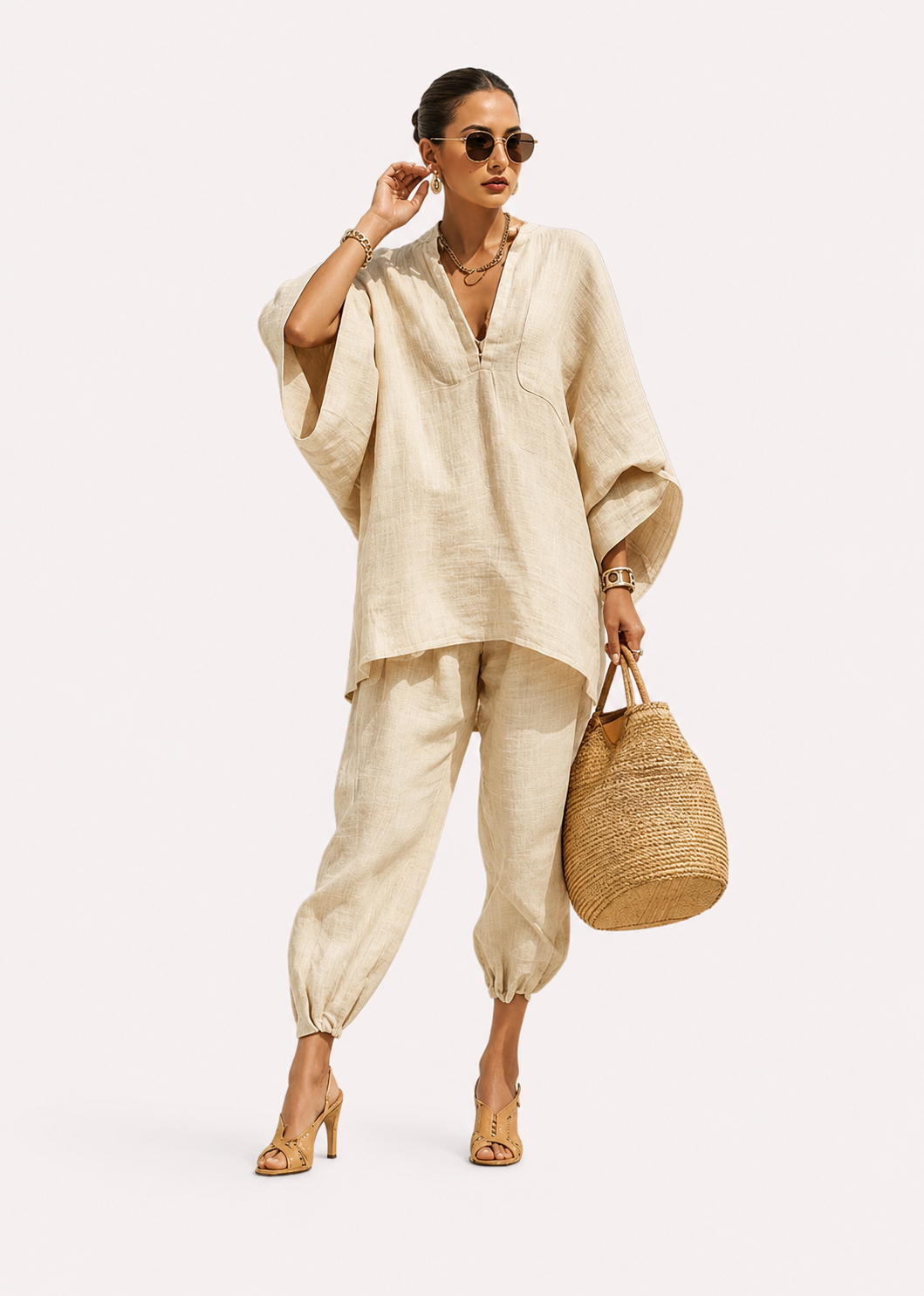 Women's Batwing Sleeve Top and Tapered Pants Set