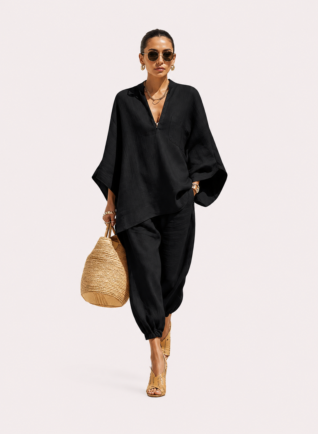 Women's Batwing Sleeve Top and Tapered Pants Set