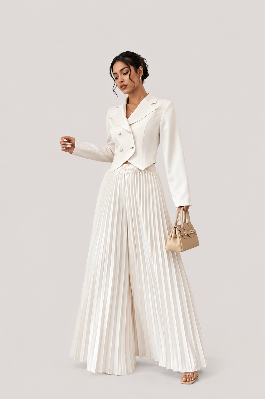 Women’s Double-Breasted Blazer and Pleated Pants Set