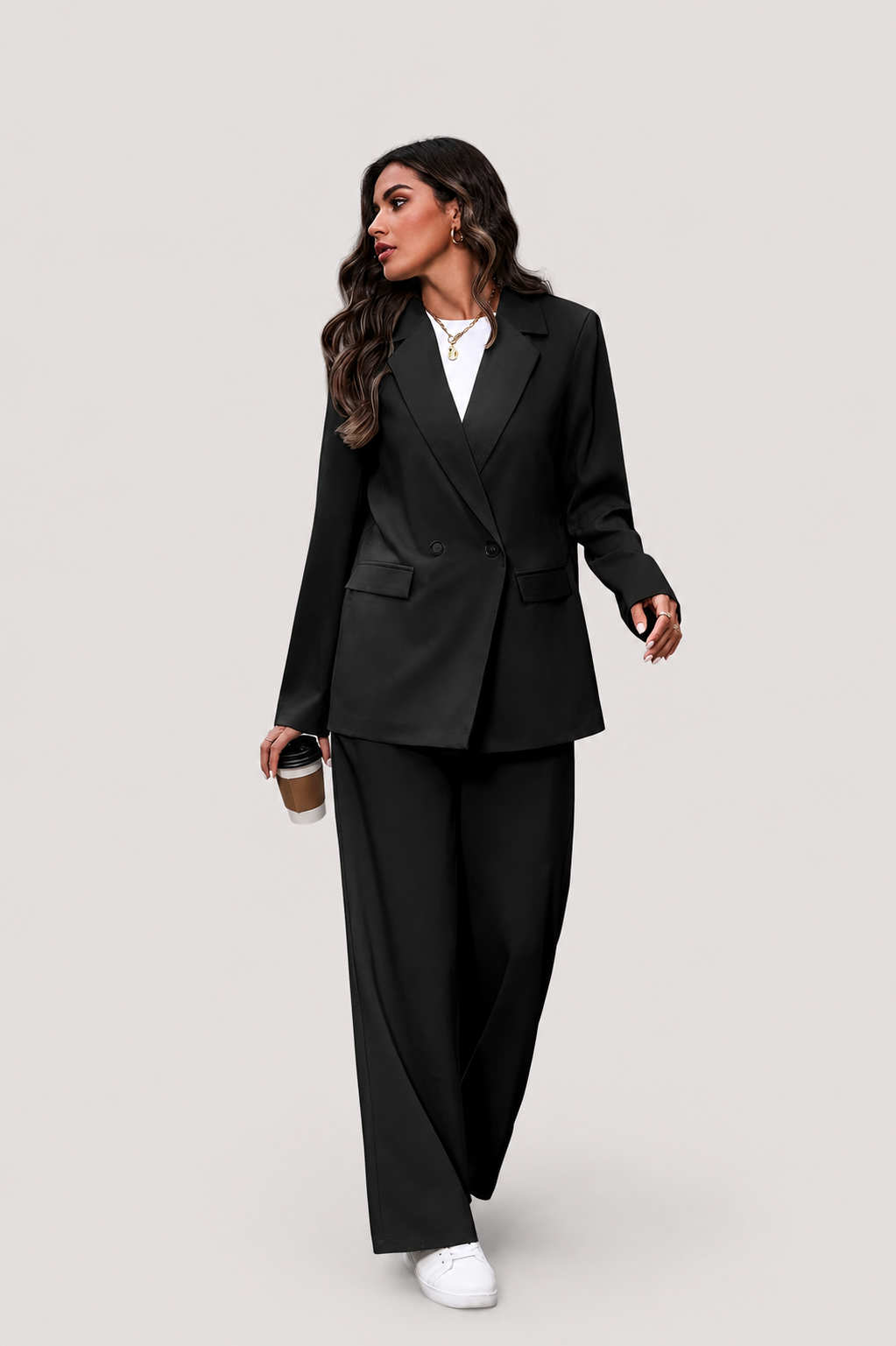 Women’s Double-Breasted Blazer and Wide-Leg Pants Set
