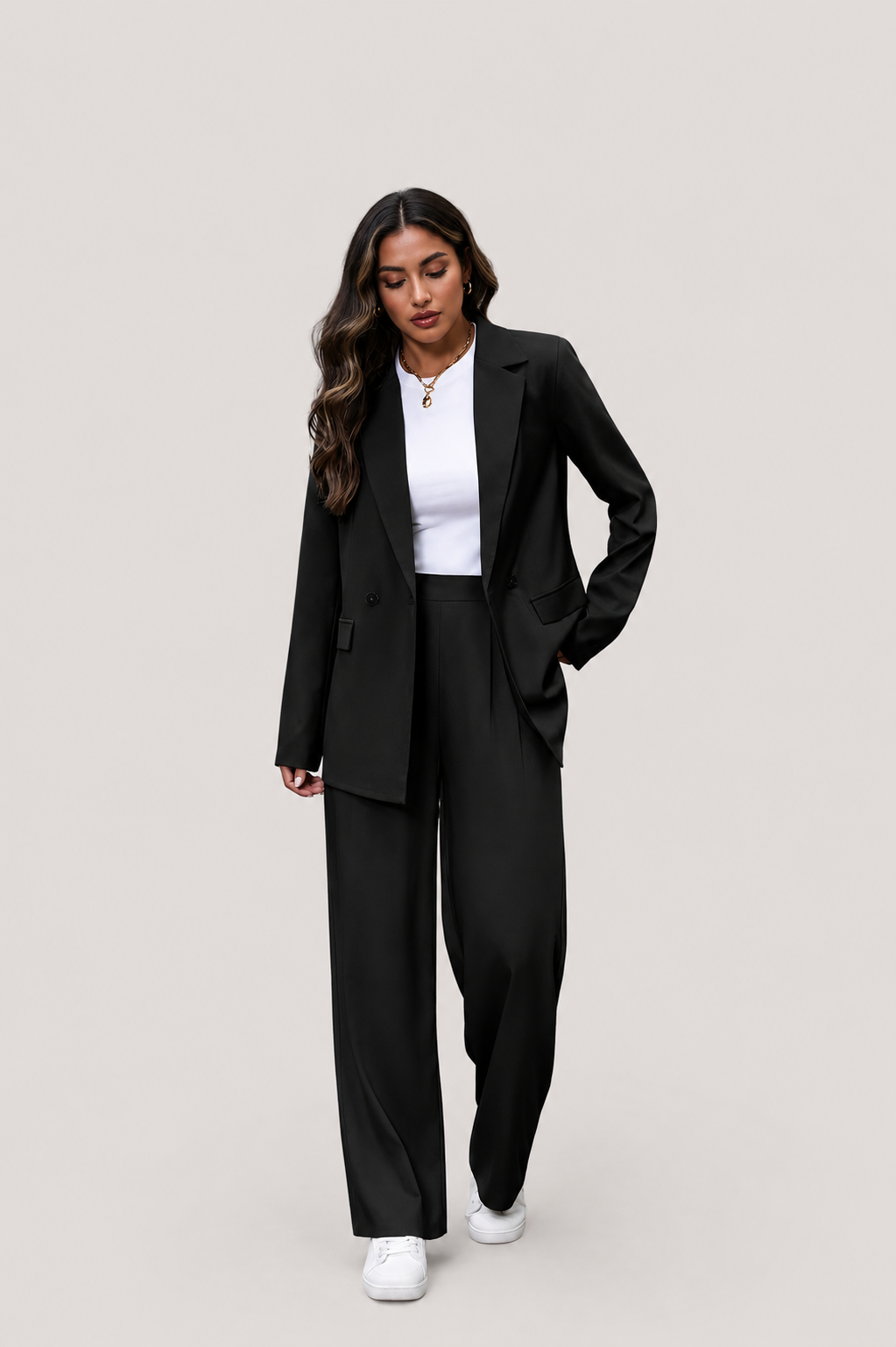 Women’s Double-Breasted Blazer and Wide-Leg Pants Set