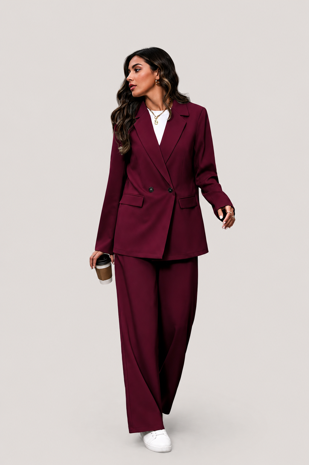 Women’s Double-Breasted Blazer and Wide-Leg Pants Set