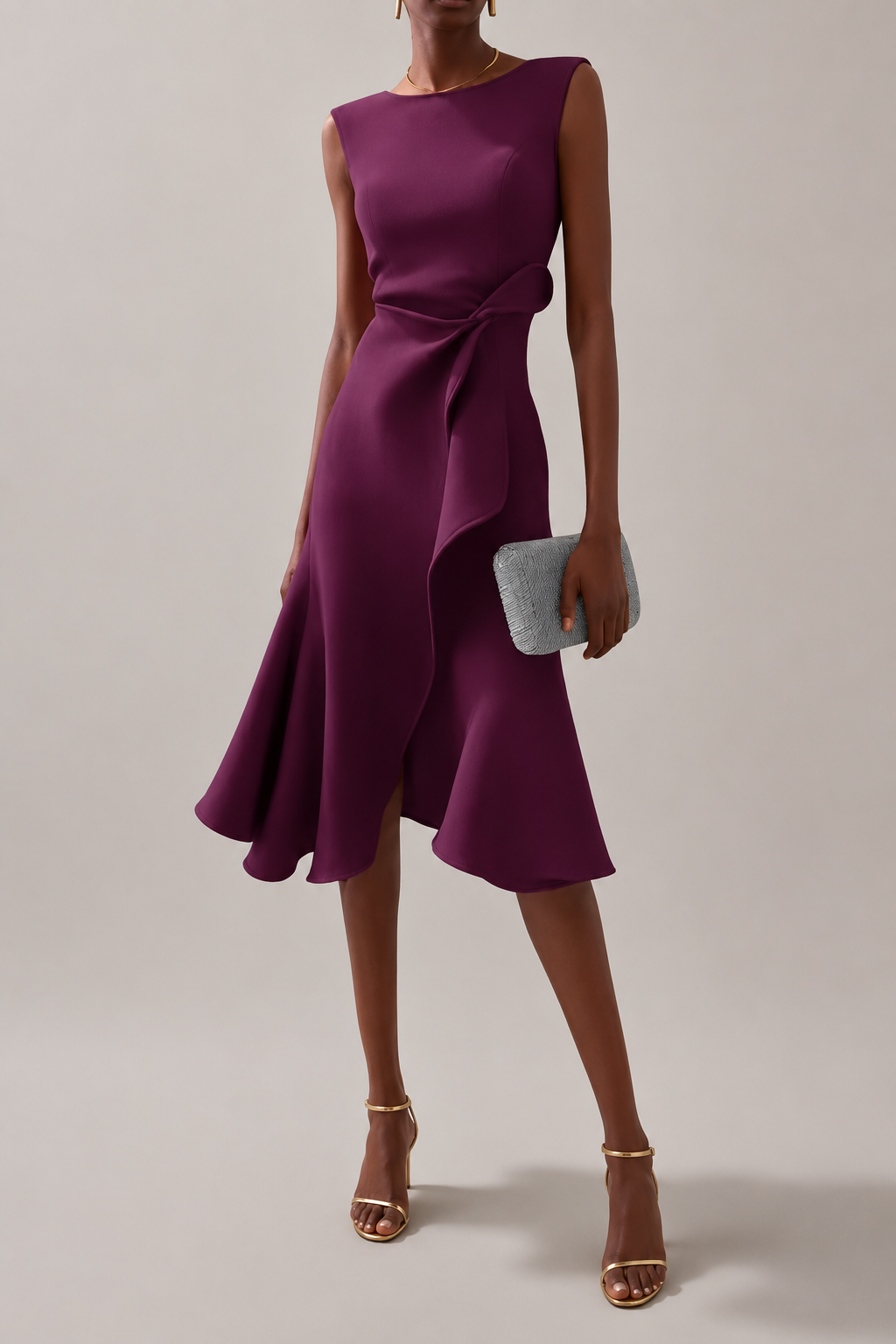 Women’s Draped Asymmetric Midi Dress