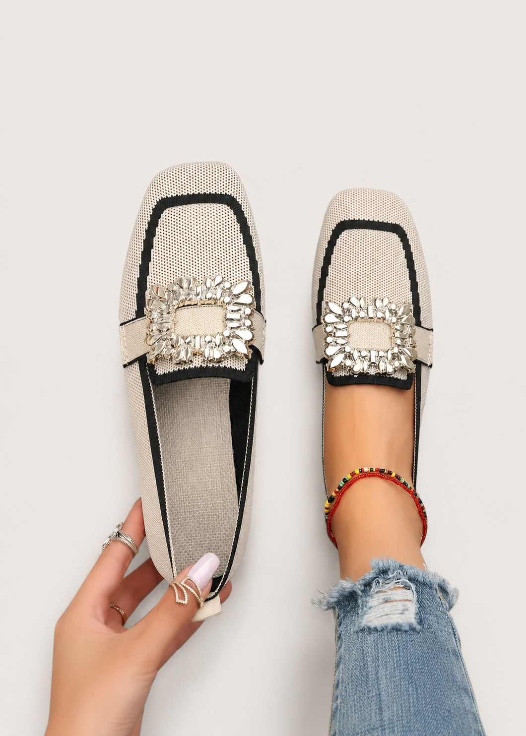 Women’s Embellished Square-Toe Loafers