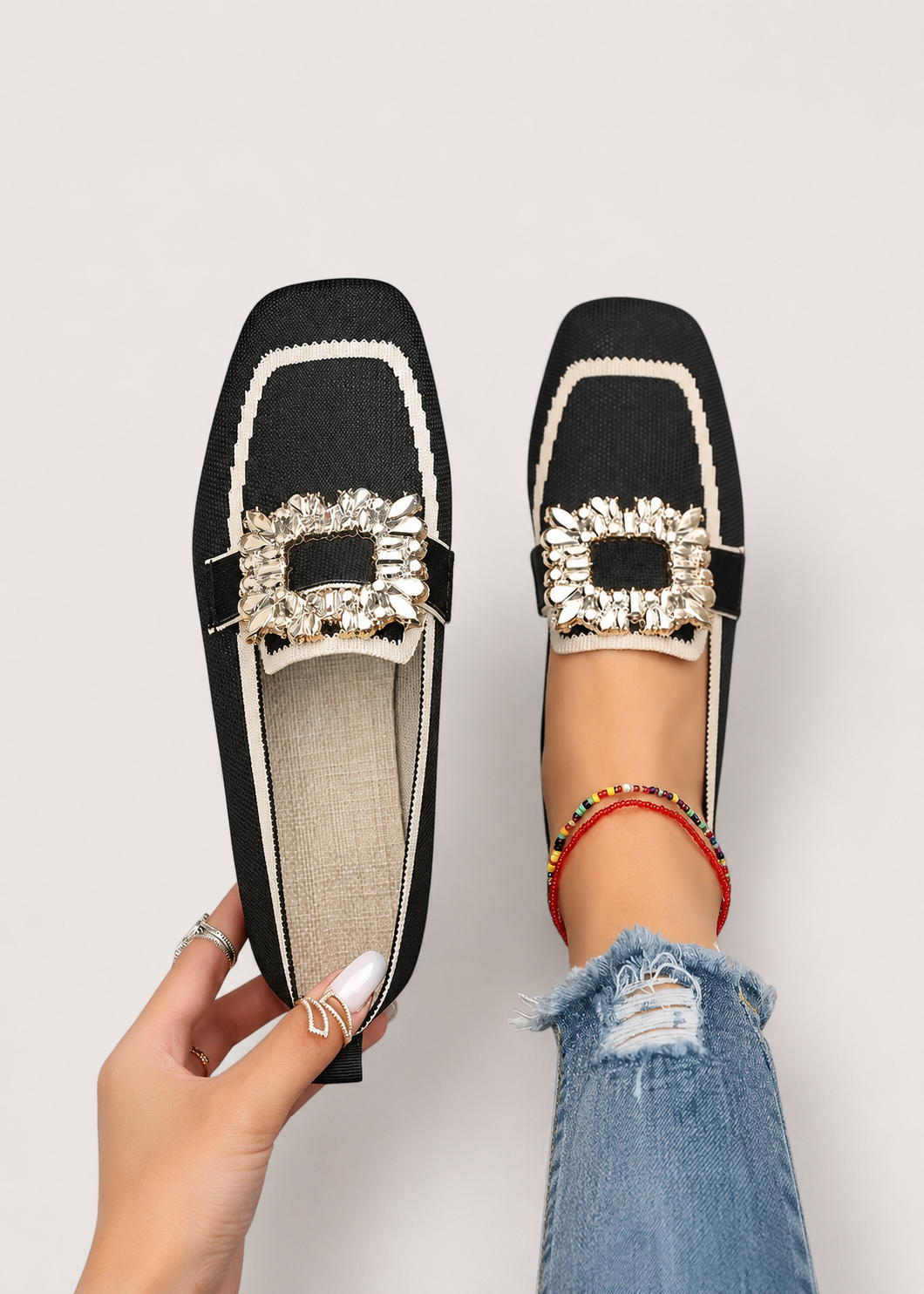 Women’s Embellished Square-Toe Loafers