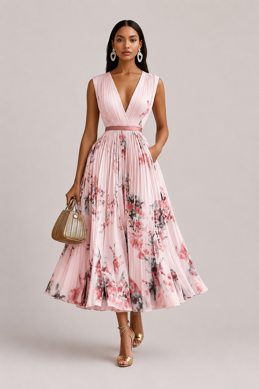 Women’s Floral Pleated Midi Dress