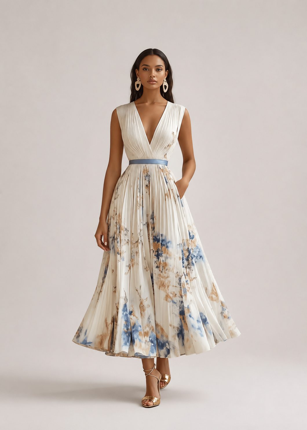 Women’s Floral Pleated Maxi Dress