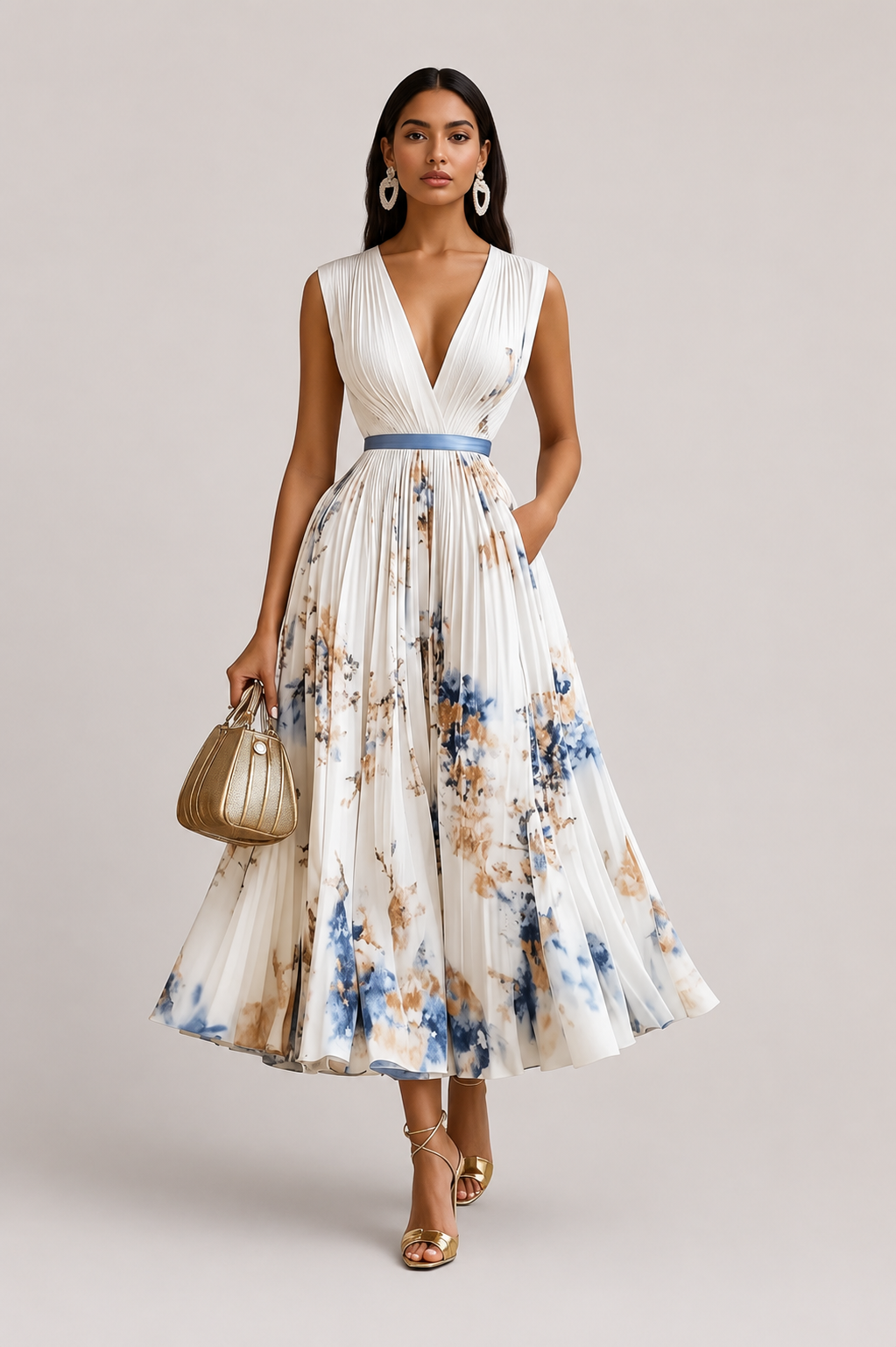 Women’s Floral Pleated Midi Dress