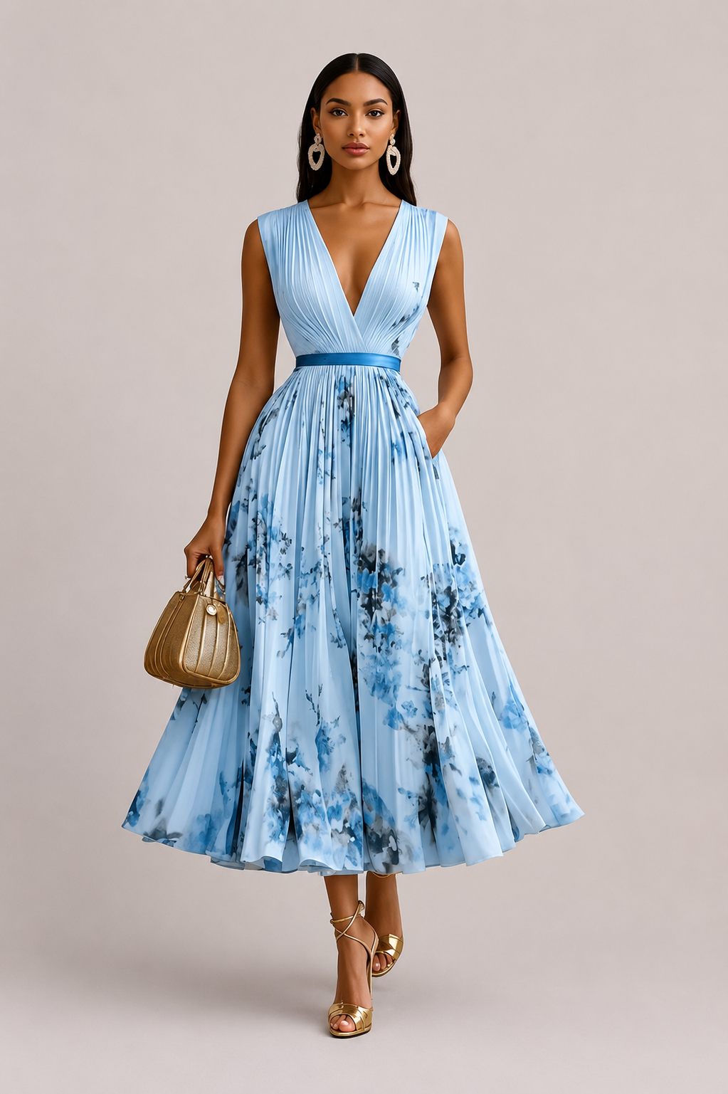 Women’s Floral Pleated Midi Dress