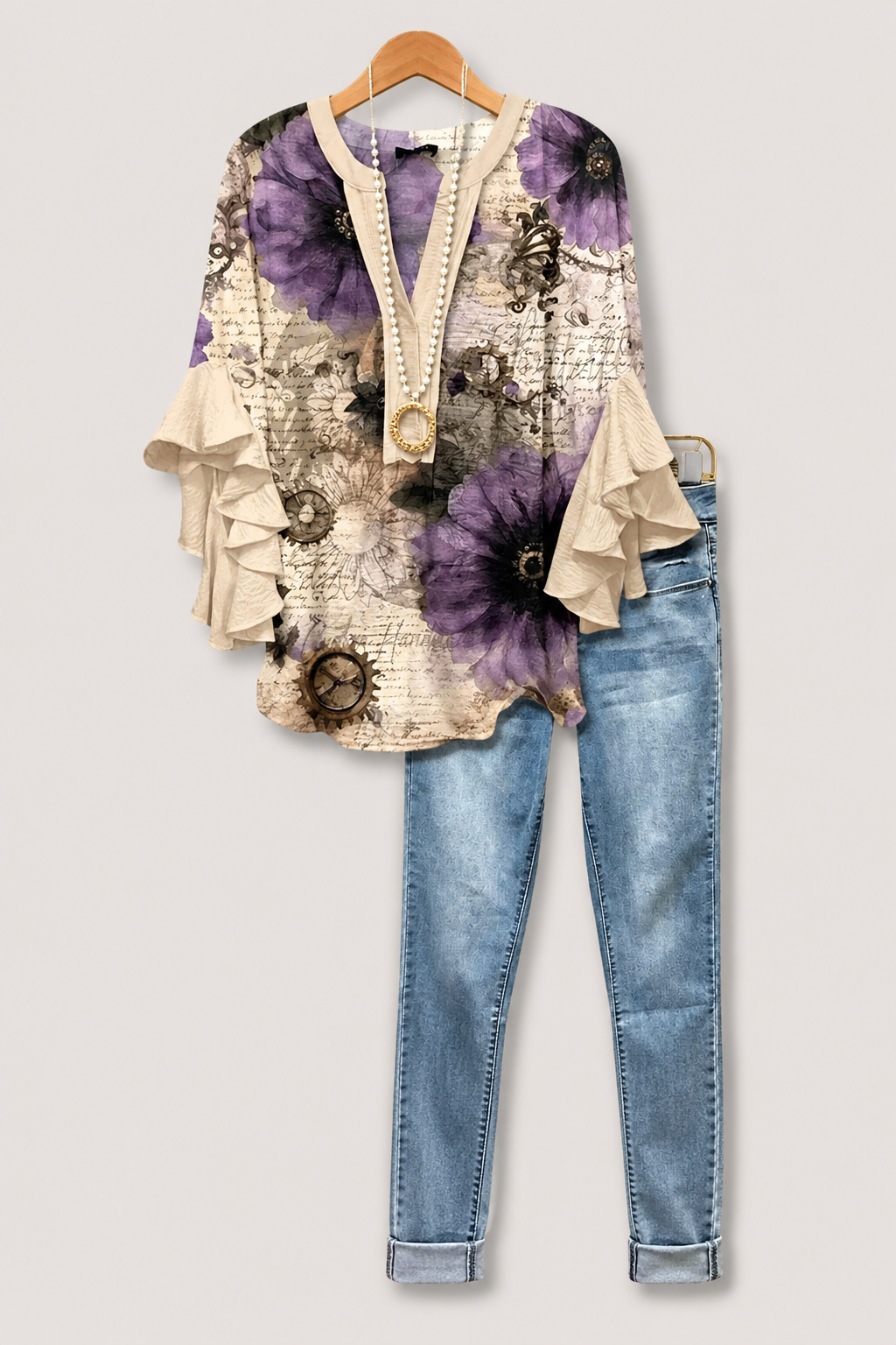 Women’s Floral Ruffle Sleeve Blouse