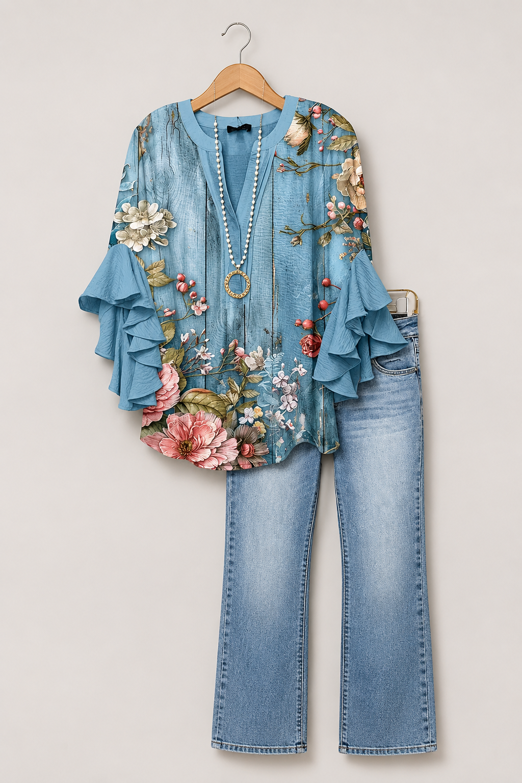 Women’s Floral Ruffle Sleeve Blouse